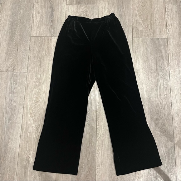 Vintage R&M Richards Black Velvet Velour Pants Size 8 Petite Wide Leg With Slit - Picture 6 of 11